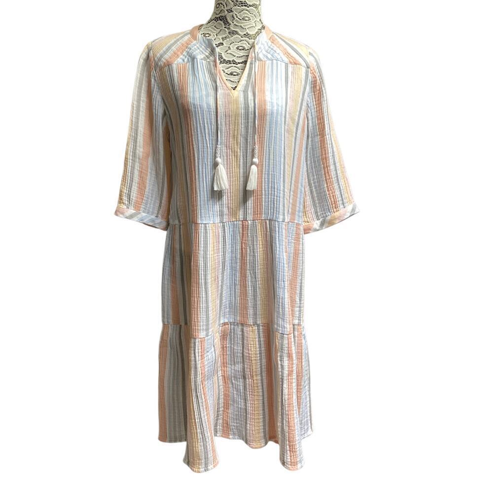 Soft Surroundings Laguna Crinkle gauze‎ midi dress size MP forever peach